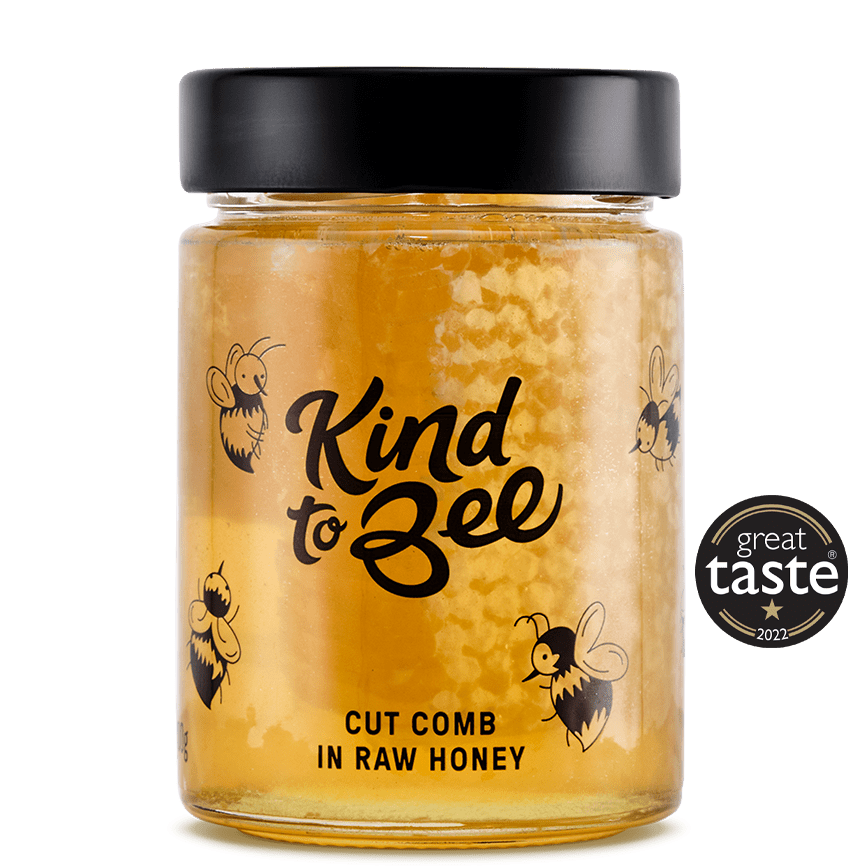 The 2022 Great Taste award winning Cut Comb In Raw Honey from Kind to Bee 400g